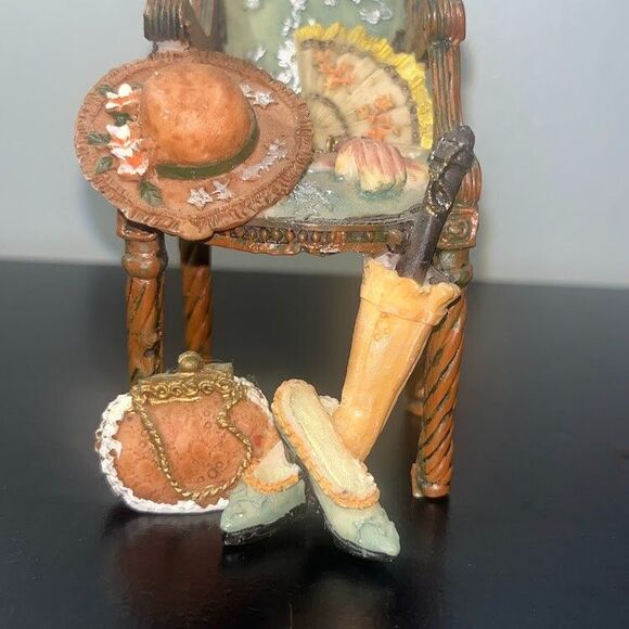 Fancy Victorian Chair Figurine Decorated with Lady's Accessories Miniature 5 in - Picture 7 of 11